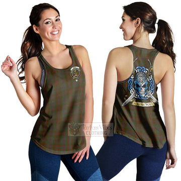 Gray Tartan Women's Racerback Tanks with Family Crest Celtic Skull Style 4XL - Tartan Vibes Clothing