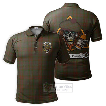 Gray Tartan Polo Shirt with Family Crest and Bearded Skull Holding Bottles of Whiskey Kid - Tartan Vibes Clothing