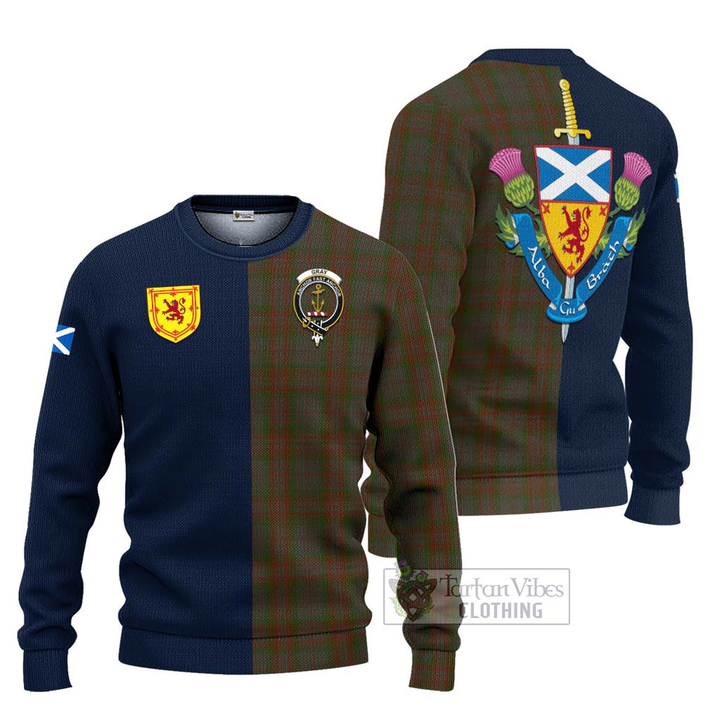Gray Tartan Ugly Sweater Alba with Scottish Lion Royal Arm Half Style Unisex - Tartan Vibes Clothing