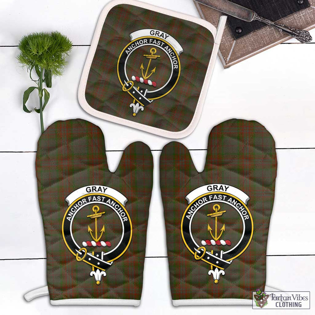 Gray Tartan Combo Oven Mitt & Pot-Holder with Family Crest White - Tartan Vibes Clothing