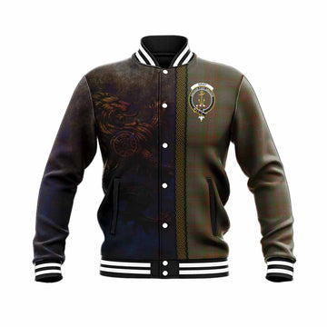 Tartan Vibes Clothing Gray Tartan Family Crest Baseball Jacket Alba Gu Brath Be Brave Lion Ancient Style