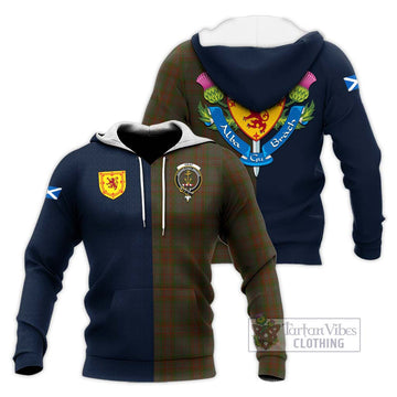Gray Tartan Knitted Hoodie Alba with Scottish Lion Royal Arm Half Style Unisex Knitted Pullover Hoodie - Tartan Vibes Clothing