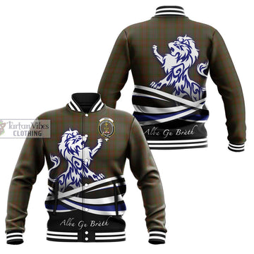 Gray Tartan Baseball Jacket with Alba Gu Brath Regal Lion Emblem Unisex - Tartan Vibes Clothing