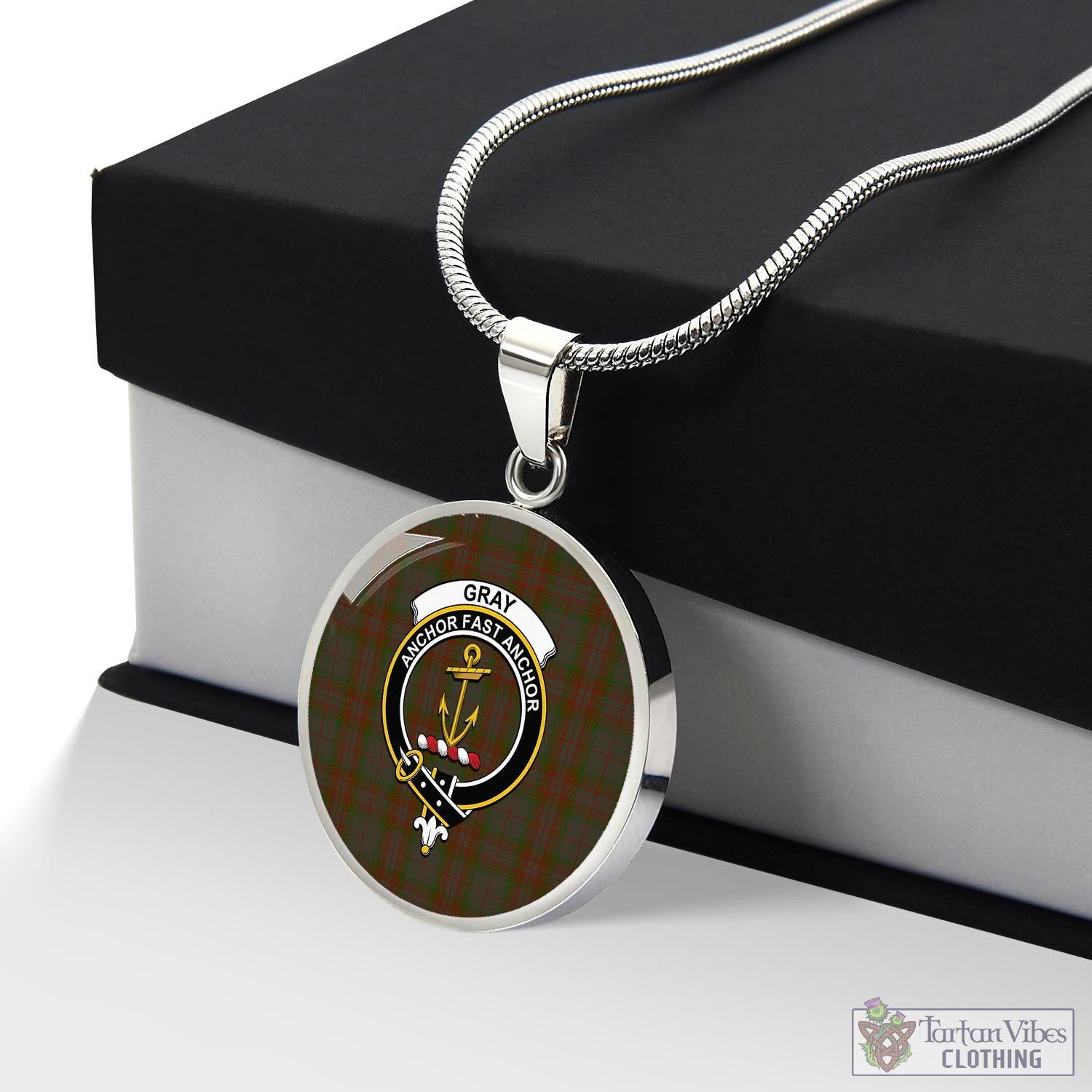 Gray Tartan Circle Necklace with Family Crest Luxury Necklace (Silver) No - Tartan Vibes Clothing