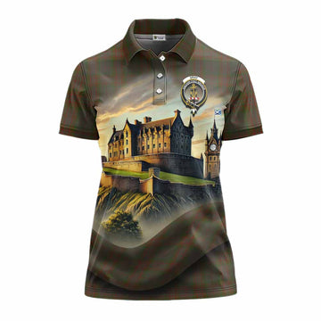 Gray Tartan Family Crest Women's Polo Shirt with Scottish Ancient Castle Style Women - Tartan Vibes Clothing