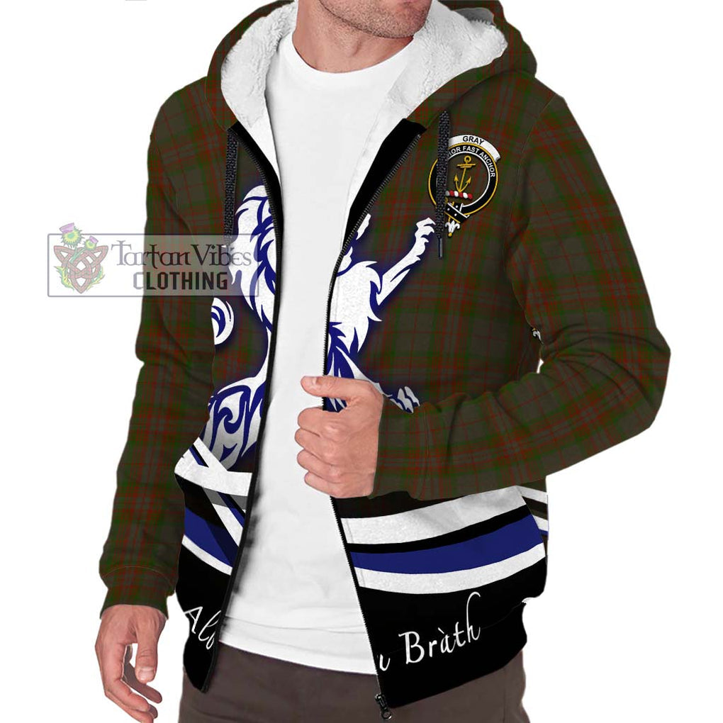 Gray Tartan Sherpa Hoodie with Alba Gu Brath Regal Lion Emblem Unisex S - Tartan Vibes Clothing