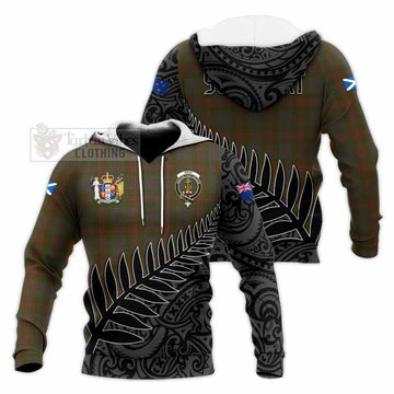 Gray Crest Tartan Knitted Hoodie with New Zealand Silver Fern Half Style Unisex Knitted Pullover Hoodie - Tartan Vibes Clothing