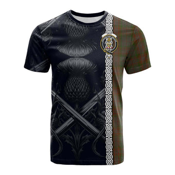 Tartan Vibes Clothing Gray Tartan Cotton T-shirt with Family Crest Cross Sword Thistle Celtic Vibes