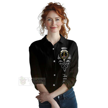 Gray Tartan Women's Casual Shirt Featuring Alba Gu Brath Family Crest Celtic Inspired Female - Tartan Vibes Clothing