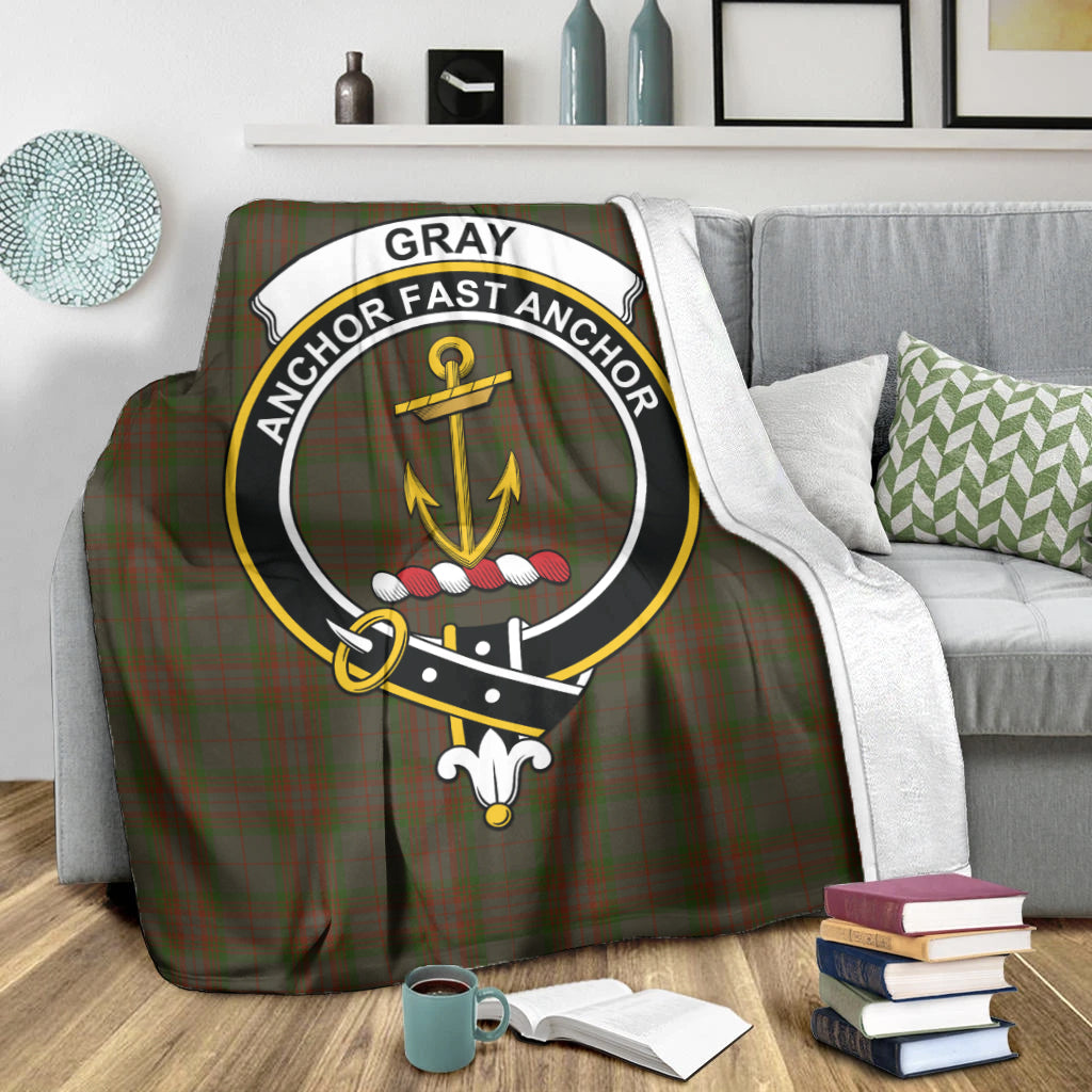 Gray Tartan Blanket with Family Crest X-Large 59 x 79 inches 150 x 200 cm - Tartan Vibes Clothing