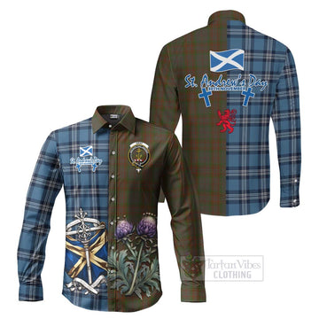 Gray Tartan Long Sleeve Button Shirt Happy St. Andrew's Day Half Tartan Style Men's Shirt S - Tartan Vibes Clothing