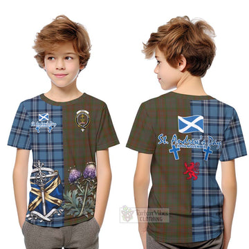 Gray Tartan Kid T-Shirt Happy St. Andrew's Day Half Tartan Style Youth XL Size14 - Tartan Vibes Clothing