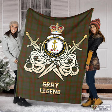Gray Tartan Blanket with Clan Crest and the Golden Sword of Courageous Legacy X-Large 59 x 79 inches 150 x 200 cm - Tartan Vibes Clothing