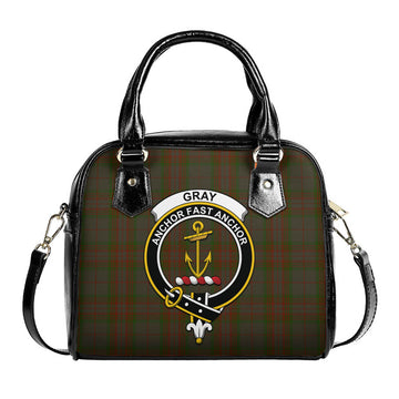 Gray Tartan Shoulder Handbags with Family Crest