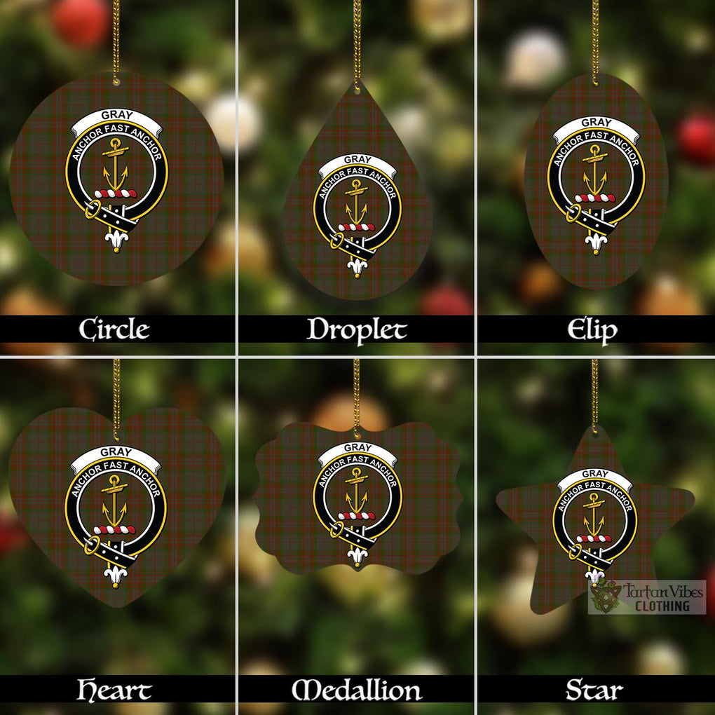 Gray Tartan Christmas Aluminium Ornament with Family Crest Aluminium - Tartan Vibes Clothing