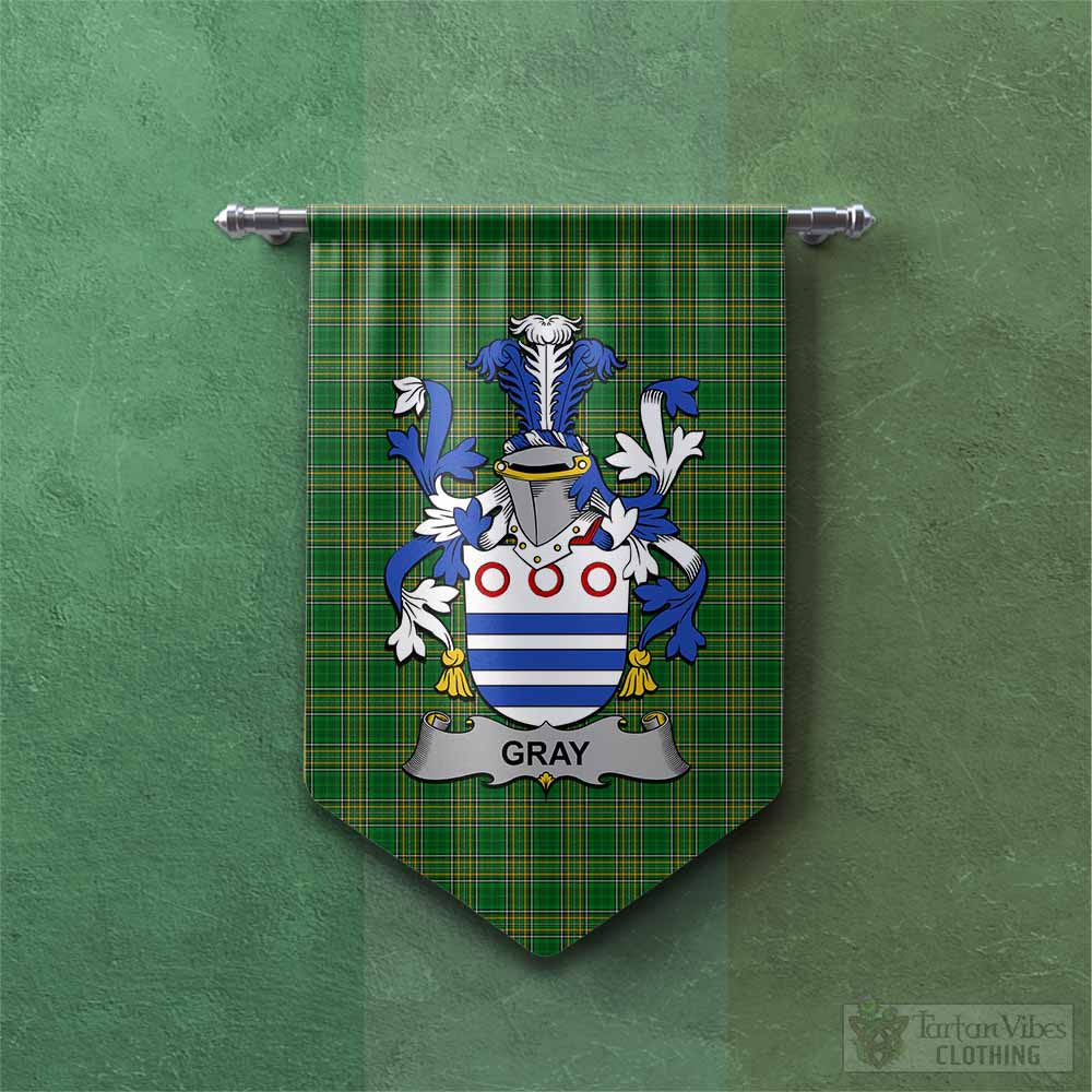 Tartan Vibes Clothing Gray Irish Clan Tartan Gonfalon, Tartan Banner with Coat of Arms