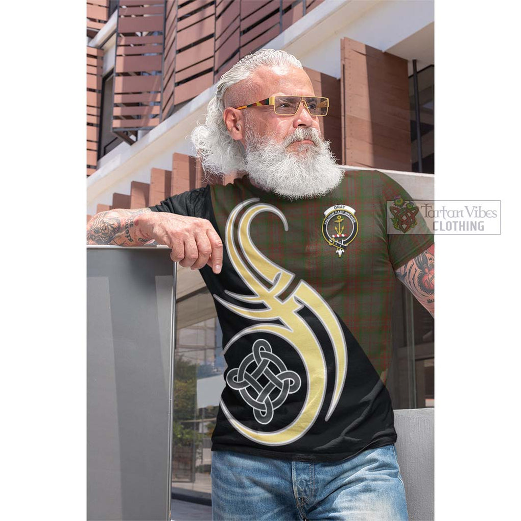 Gray Tartan Cotton T-shirt with Family Crest and Celtic Symbol Style Men's Shirt - Tartan Vibes Clothing