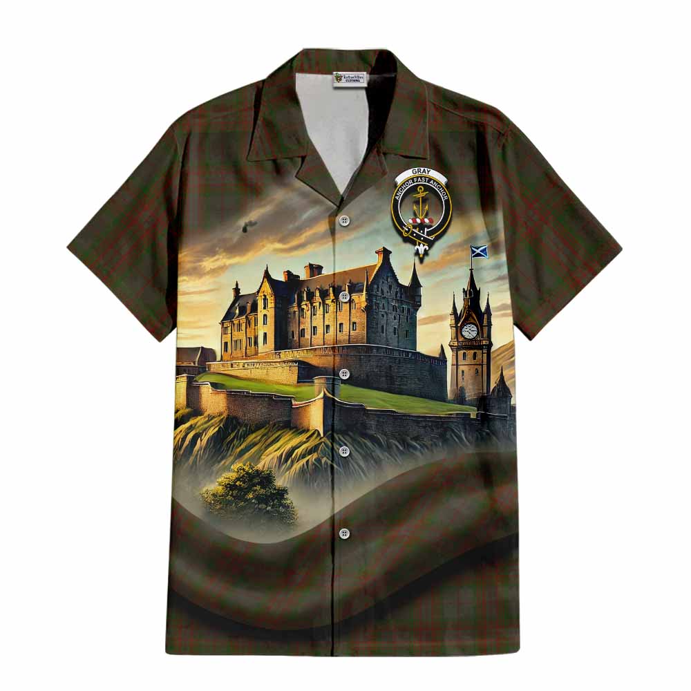 Gray Tartan Family Crest Hawaiian Shirt with Scottish Ancient Castle Style Kid - Tartan Vibes Clothing