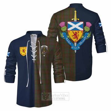 Gray Tartan Ghillie Kilt Shirt Alba with Scottish Lion Royal Arm Half Style Men - Tartan Vibes Clothing