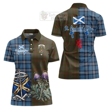 Gray Tartan Women's Polo Shirt Happy St. Andrew's Day Half Tartan Style Women - Tartan Vibes Clothing