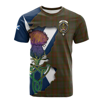 Tartan Vibes Clothing Gray Tartan Family Crest Cotton T-shirt Scottish Thistle Celtic Inspired