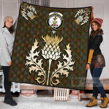 Tartan Vibes Clothing Gray Tartan Quilt with Family Crest and Golden Thistle Style