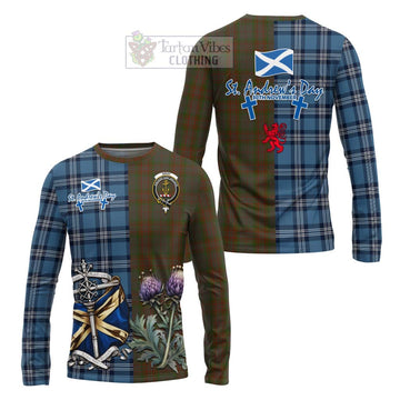 Gray Tartan Long Sleeve T-Shirt Happy St. Andrew's Day Half Tartan Style Unisex - Tartan Vibes Clothing