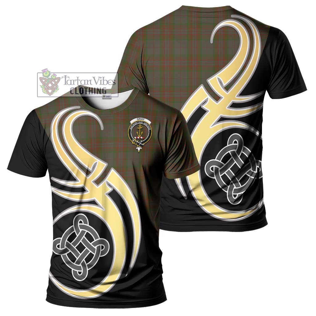 Gray Tartan T-Shirt with Family Crest and Celtic Symbol Style Kid's Shirt - Tartan Vibes Clothing