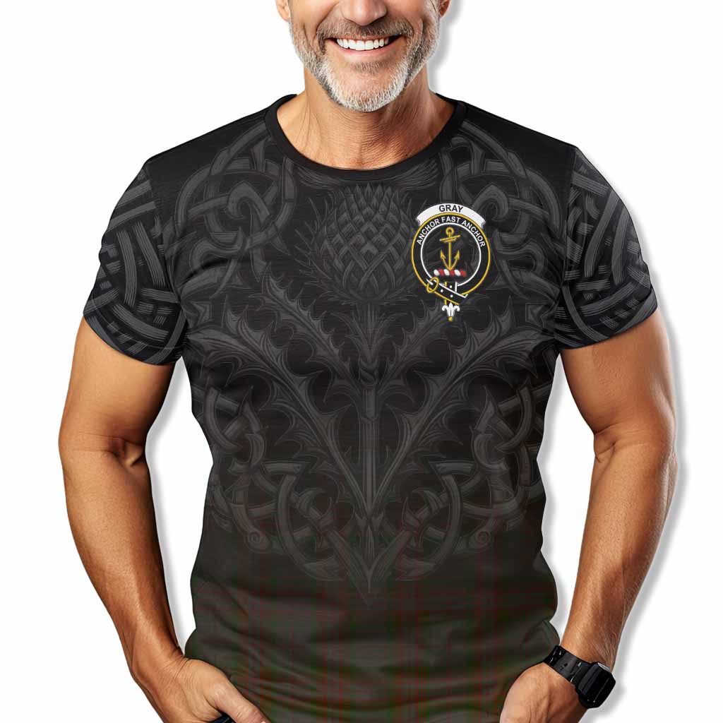 Gray Tartan T-Shirt with Family Crest Celtic Thistle Vibes Kid's Shirt - Tartan Vibes Clothing