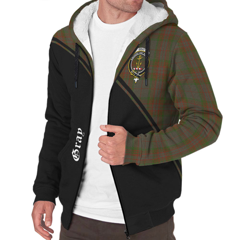 Gray Tartan Sherpa Hoodie with Family Crest Curve Style Unisex - Tartan Vibes Clothing