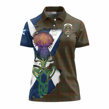 Gray Tartan Family Crest Women's Polo Shirt Scottish Thistle Celtic Inspired Women - Tartan Vibes Clothing