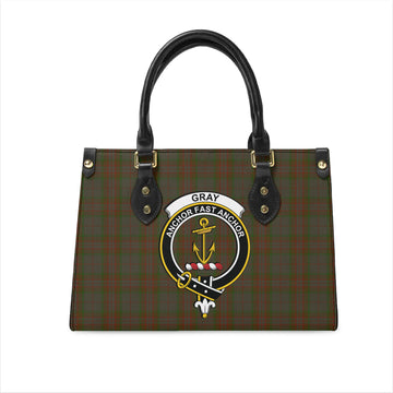 Gray Tartan Leather Bag with Family Crest