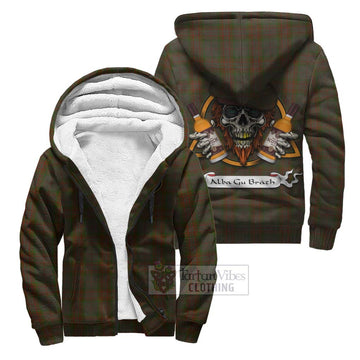 Gray Tartan Sherpa Hoodie with Family Crest and Bearded Skull Holding Bottles of Whiskey Unisex S - Tartan Vibes Clothing