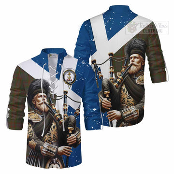 Gray Tartan Ghillie Kilt Shirt with Family Crest Scottish Bagpiper Vibes Men - Tartan Vibes Clothing
