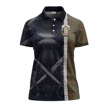 Gray Tartan Women's Polo Shirt with Family Crest Cross Sword Thistle Celtic Vibes Women - Tartan Vibes Clothing
