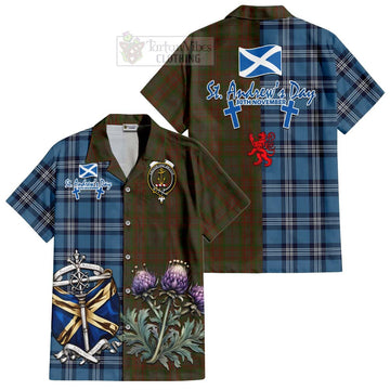 Gray Tartan Hawaiian Shirt Happy St. Andrew's Day Half Tartan Style Kid - Tartan Vibes Clothing