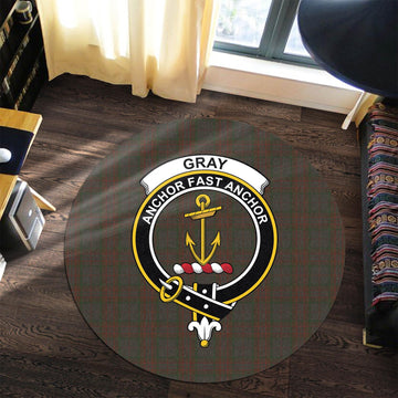 Gray Tartan Round Rug with Family Crest Premium Round Rug - Tartan Vibes Clothing