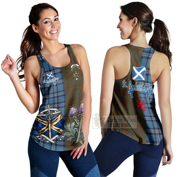 Gray Tartan Women's Racerback Tanks Happy St. Andrew's Day Half Tartan Style 4XL - Tartan Vibes Clothing