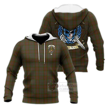 Gray Tartan Knitted Hoodie with Family Crest Celtic Skull Style Unisex Knitted Pullover Hoodie - Tartan Vibes Clothing