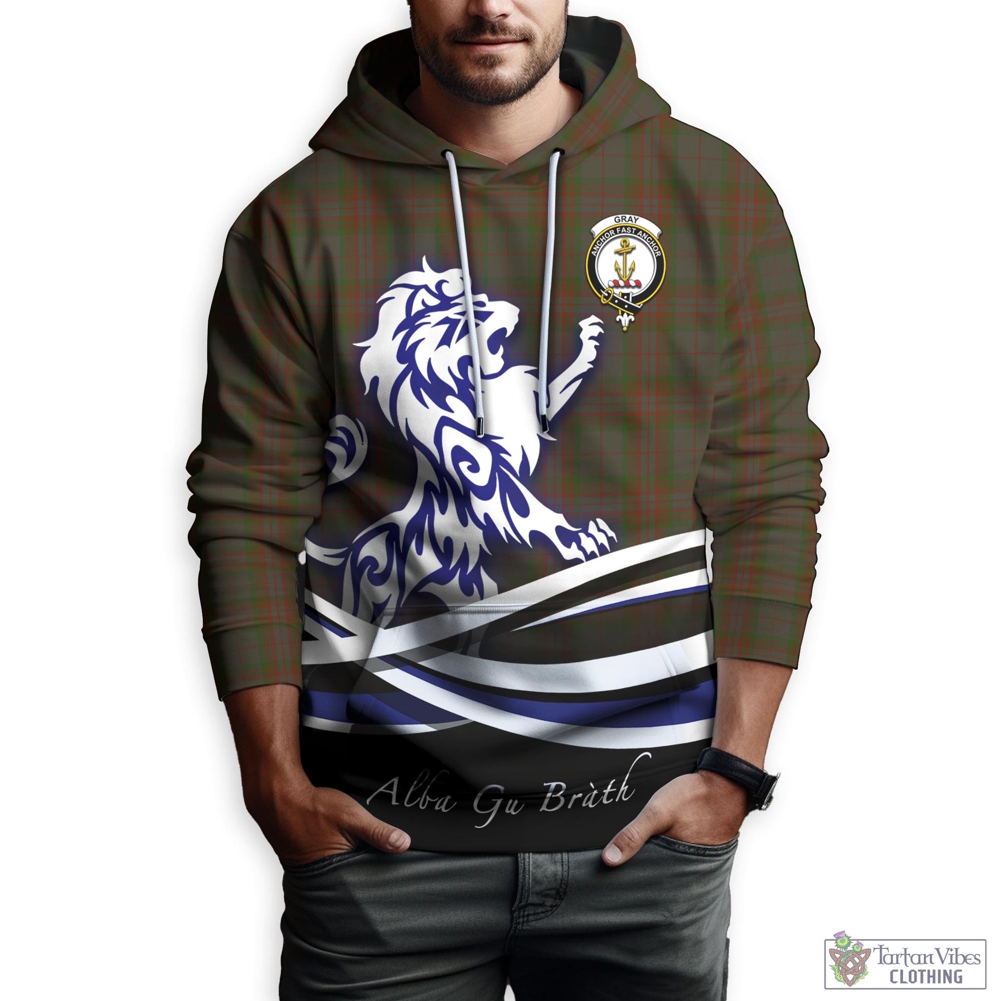 Gray Tartan Hoodie with Alba Gu Brath Regal Lion Emblem Zip Hoodie - Tartan Vibes Clothing