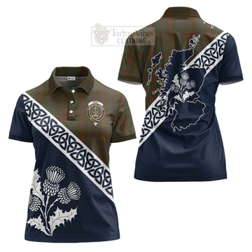 Gray Tartan Women's Polo Shirt Featuring Thistle and Scotland Map Women - Tartanvibesclothing Store