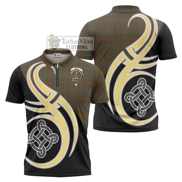 Gray Tartan Zipper Polo Shirt with Family Crest and Celtic Symbol Style Unisex - Tartan Vibes Clothing