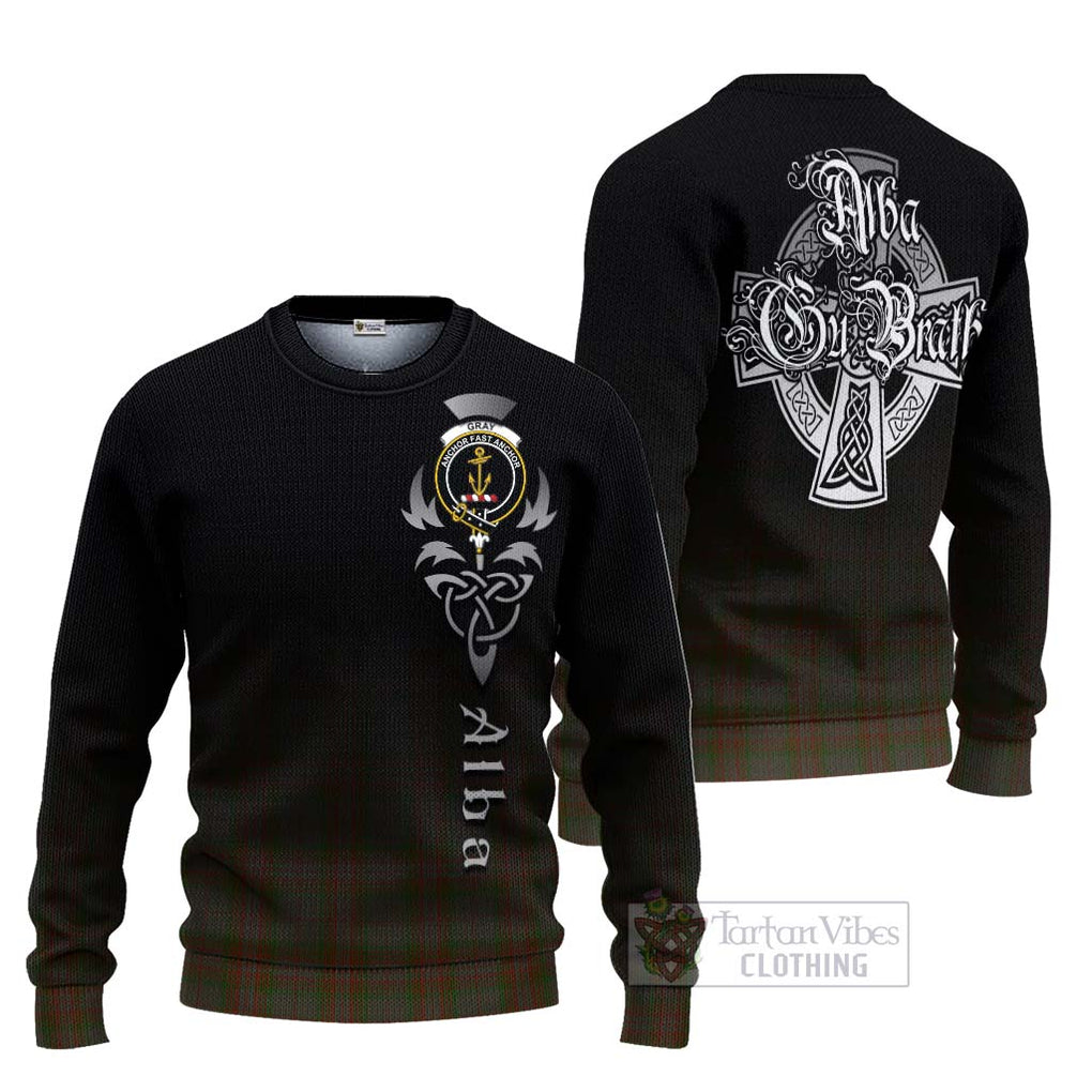 Gray Tartan Ugly Sweater Featuring Alba Gu Brath Family Crest Celtic Inspired Unisex - Tartan Vibes Clothing