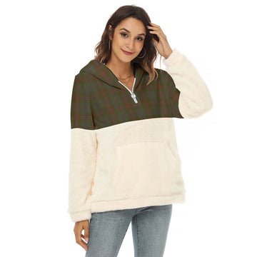 Gray Tartan Half Style Women's Borg Fleece Hoodie with Half Zip Female - Tartan Vibes Clothing