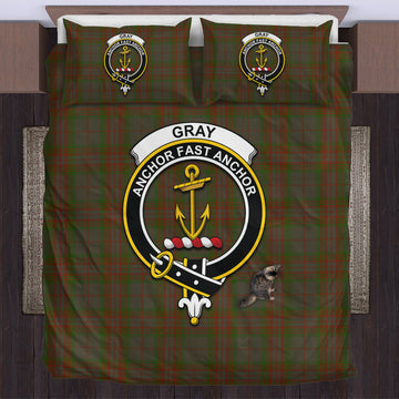 Gray Tartan Bedding Set with Family Crest