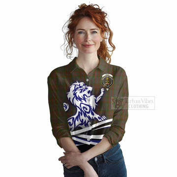 Gray Tartan Women's Casual Shirt with Alba Gu Brath Regal Lion Emblem Female - Tartan Vibes Clothing