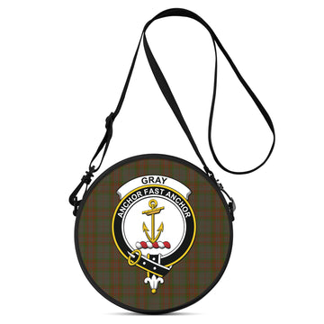 Gray Tartan Round Satchel Bags with Family Crest