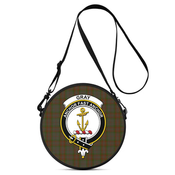 Gray Tartan Round Satchel Bags with Family Crest One Size 9*9*2.7 inch - Tartan Vibes Clothing