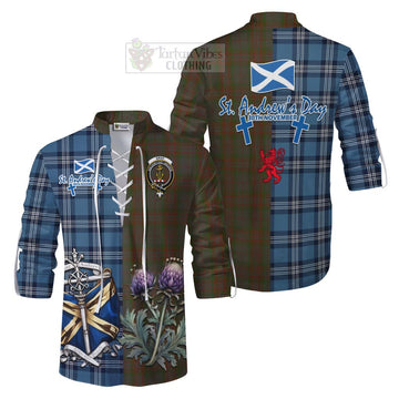 Gray Tartan Ghillie Kilt Shirt Happy St. Andrew's Day Half Tartan Style Men - Tartan Vibes Clothing