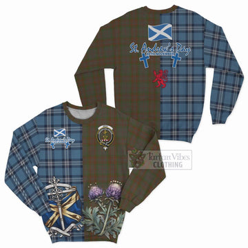 Gray Tartan Sweatshirt Happy St. Andrew's Day Half Tartan Style Unisex - Tartan Vibes Clothing